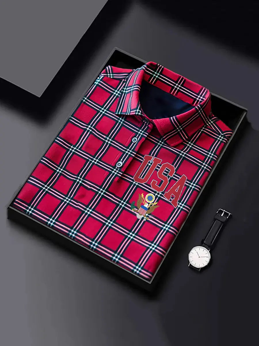 USA Print Polo Shirt Red Short Sleeve Patriotic Gift for Fans Casual Men's Wear USA Print Polo Shirt Red Short Sleeve Patriotic Gift for Fans Casual Men's Wear