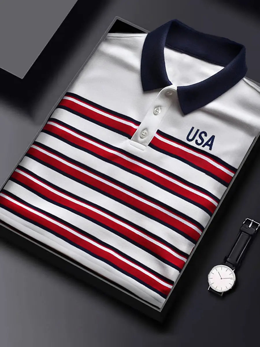 USA Striped Polo Shirt Short Sleeve Patriotic Gift for Men Casual Summer Top USA Striped Polo Shirt Short Sleeve Patriotic Gift for Men Casual Summer Top