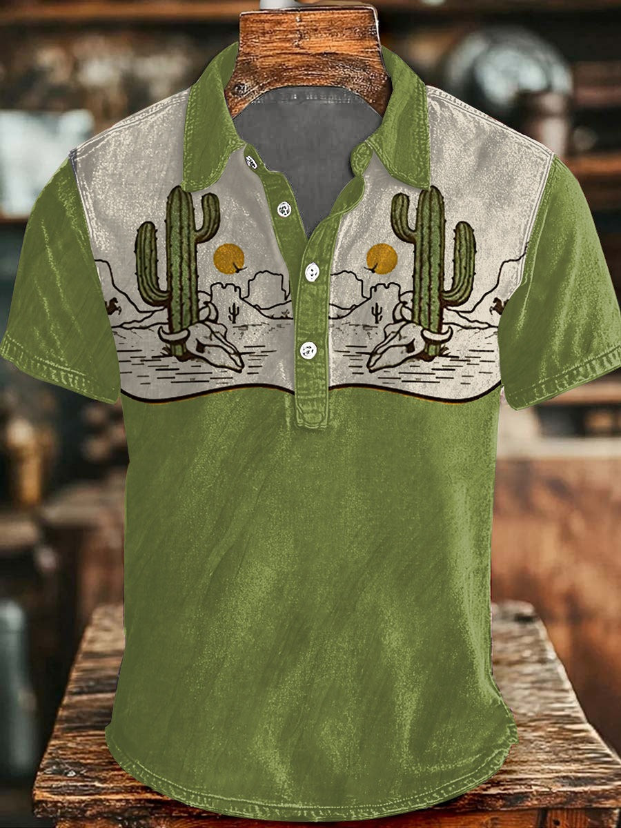 Vintage Western Desert Cactus Bull Skull Print Buttons Top Shirt Gifts For Husband Vintage Western Desert Cactus Bull Skull Print Buttons Top Shirt Gifts For Husband