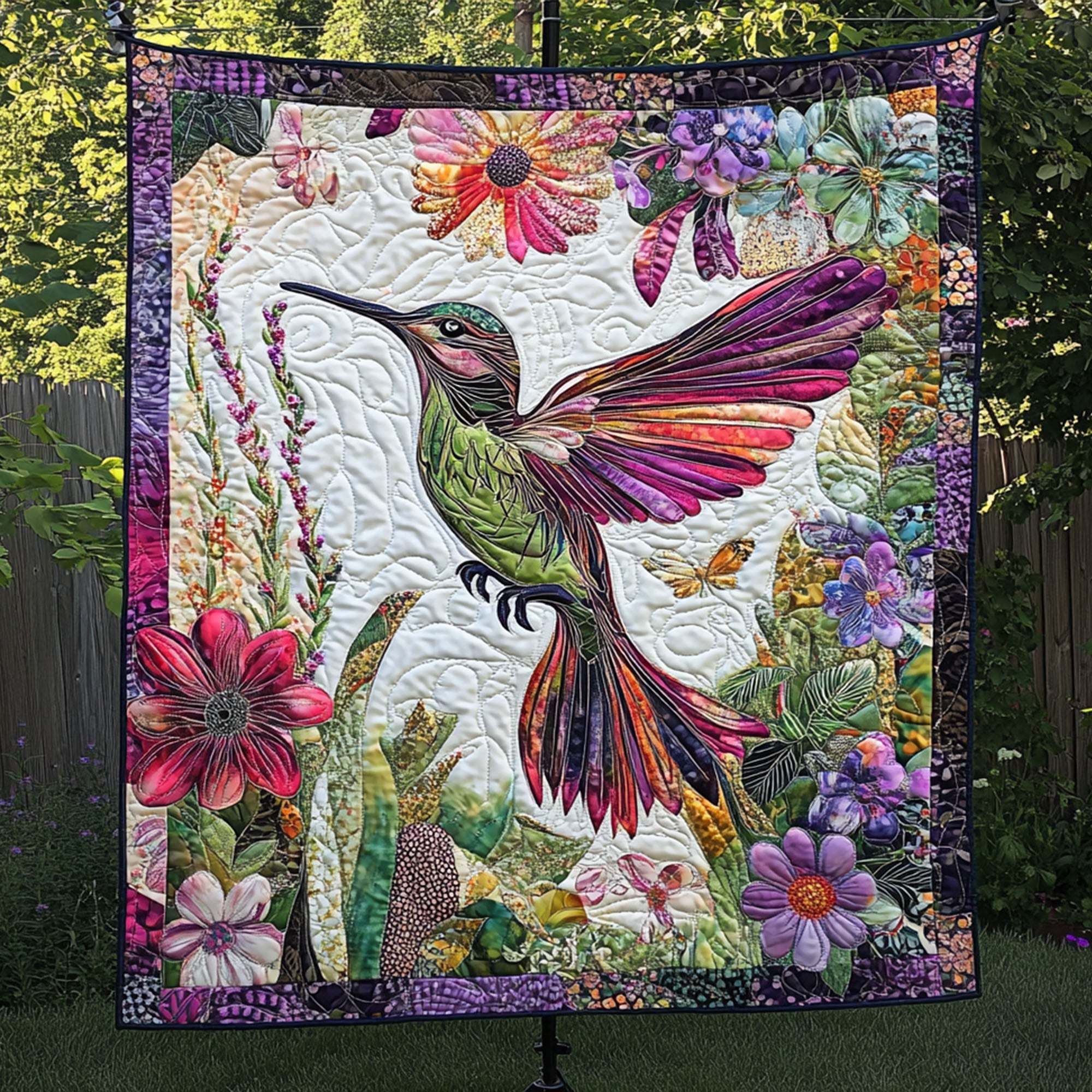 A Dance of Petals and Wings Quilted Blanket Cute Throw Blanket Flamingo Novelty Gifts