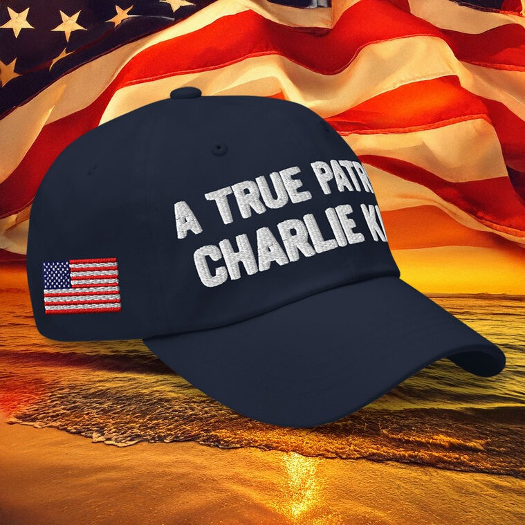 A True Patriot Charlie Kirk Classic Hat Navy Embroidered Hat A True Patriot Charlie Kirk Classic Hat Navy Embroidered Hat