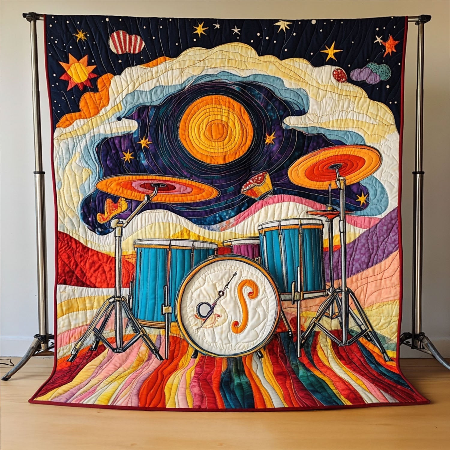 Abstract Rhythm Quilted Blanket Cute Throw Blanket Best Gifts For Drummers