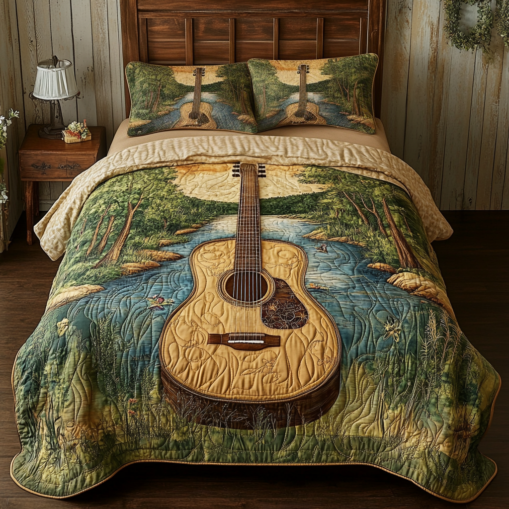 Acoustic Bliss Quilted Bedding Set Duvet Cover Bedspread Presents For Teenagers