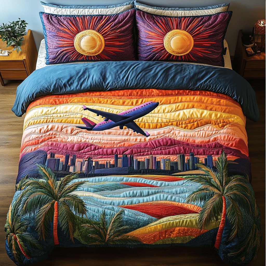 Airplane Journey Quilted Bedding Set Duvet Cover Bedspreads Whole Family Christmas Gift Ideas