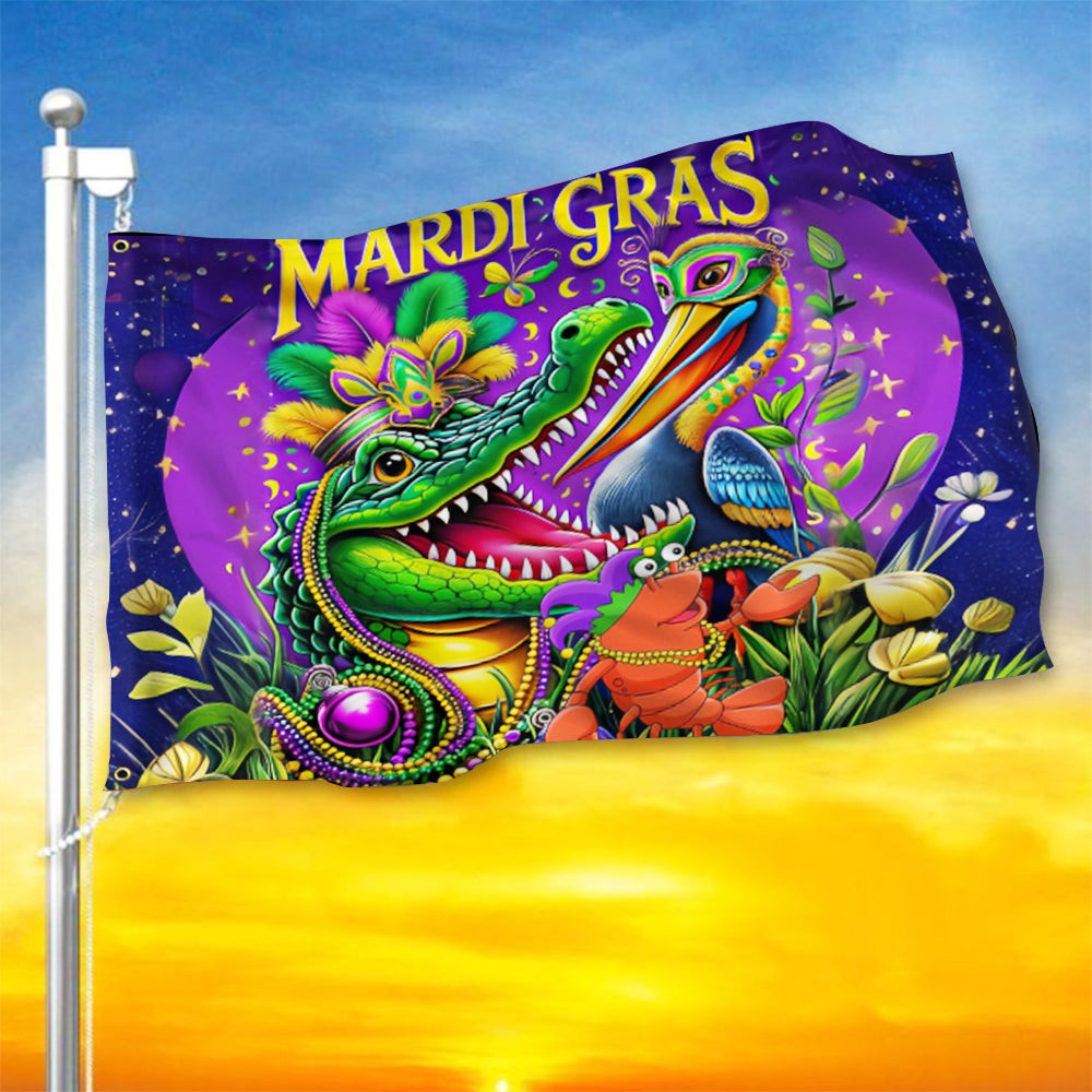 Alligator Crawfish And Pelican Mardi Gras Flag New Orleans Party Mardi Gras Flag Home Decor Alligator Crawfish And Pelican Mardi Gras Flag New Orleans Party Mardi Gras Flag Home Decor