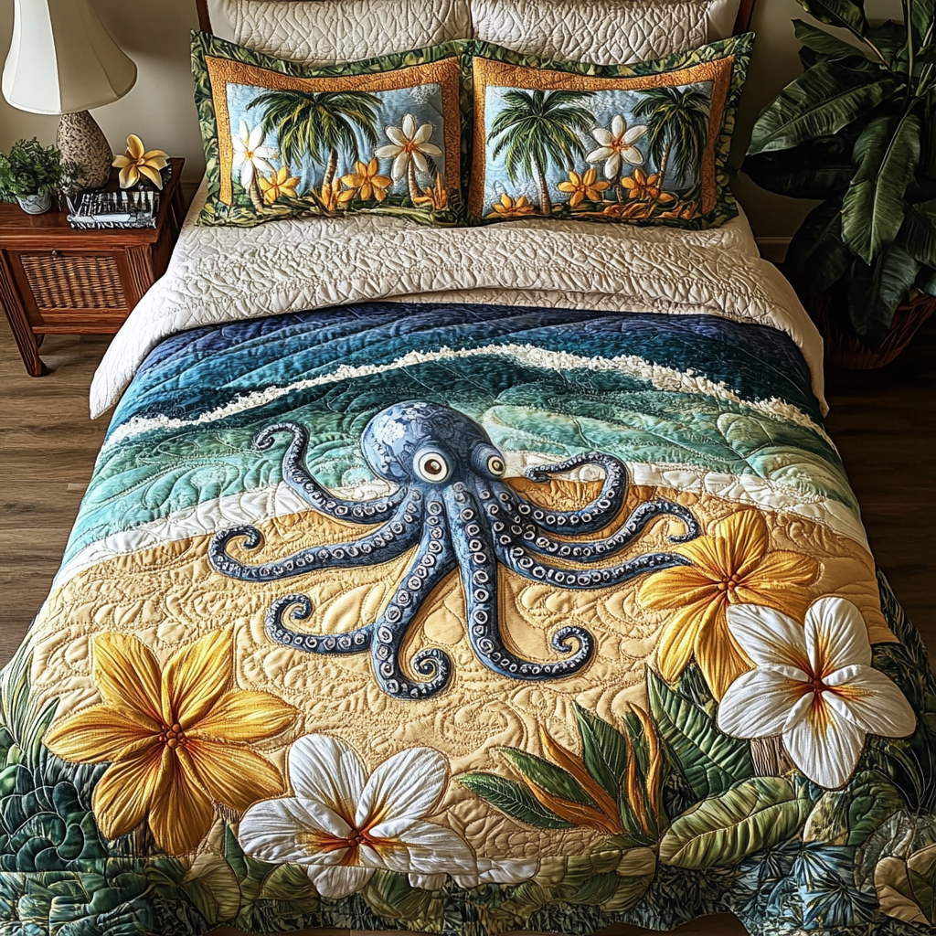 Aloha Octopus Quilted Bedding Set Duvet Cover Bedspread Best Gifts For Beach Lovers Aloha Octopus Quilted Bedding Set Duvet Cover Bedspread Best Gifts For Beach Lovers
