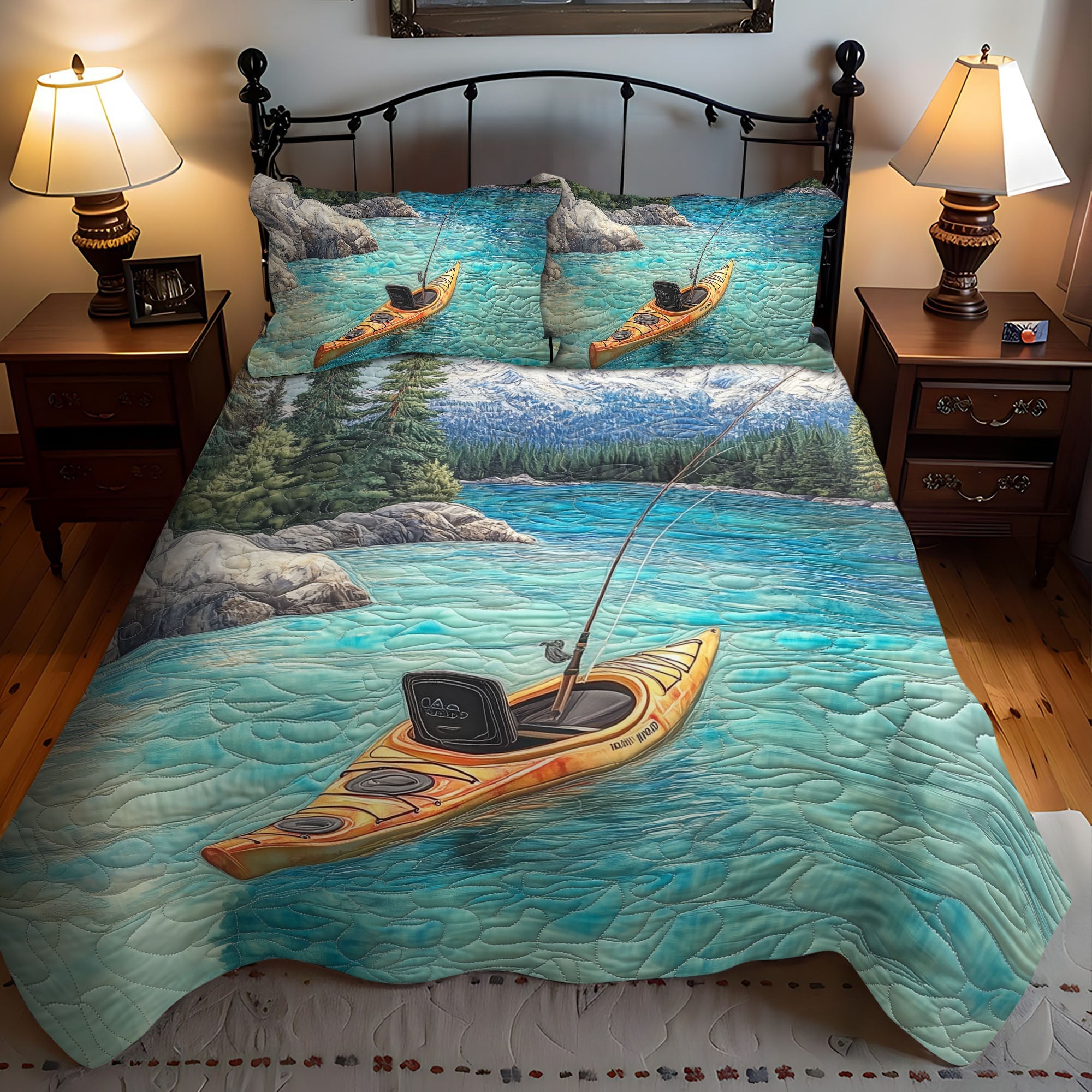 Alpine Waters Quilted Bedding Set Duvet Cover Bed Sheet Set Gifts For Kayak Fisherman Alpine Waters Quilted Bedding Set Duvet Cover Bed Sheet Set Gifts For Kayak Fisherman
