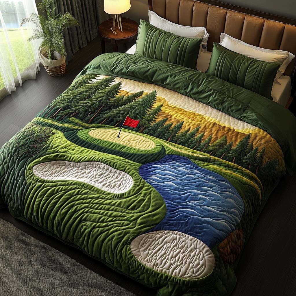 Amber Dunes Golf Course Quilted Bedding Set Duvet Cover Merch Funny Golf Gifts Amber Dunes Golf Course Quilted Bedding Set Duvet Cover Merch Funny Golf Gifts