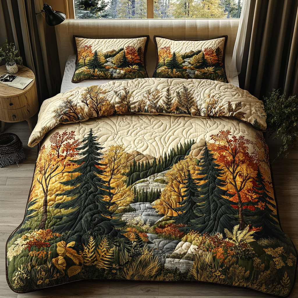 Amber Forest Quilted Bedding Set Duvet Cover Bedspread Fall Gift Items Amber Forest Quilted Bedding Set Duvet Cover Bedspread Fall Gift Items
