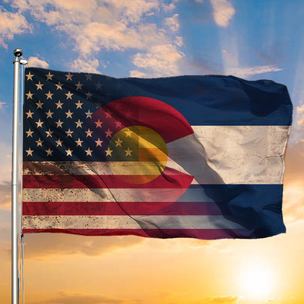 American And Colorado State Flag Vintage Old Patriotic Home Decor