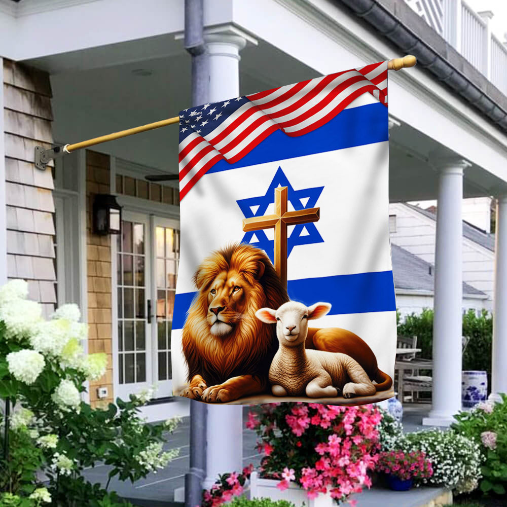 American And Israeli Flag Lion Sheep And Cross Support Israel Flag Israel Merchandise American And Israeli Flag Lion Sheep And Cross Support Israel Flag Israel Merchandise