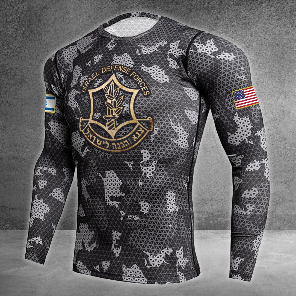 American I Stand With Israel Camo Rash Guard Peace For Israel Sportswear IDF Clothing American I Stand With Israel Camo Rash Guard Peace For Israel Sportswear IDF Clothing