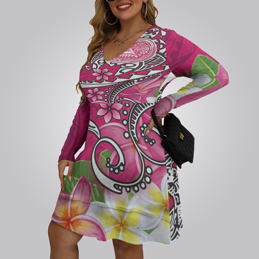 American Samoa Women's V-neck Long Sleeve Dress Lady Clothing American Samoa Women's V-neck Long Sleeve Dress Lady Clothing