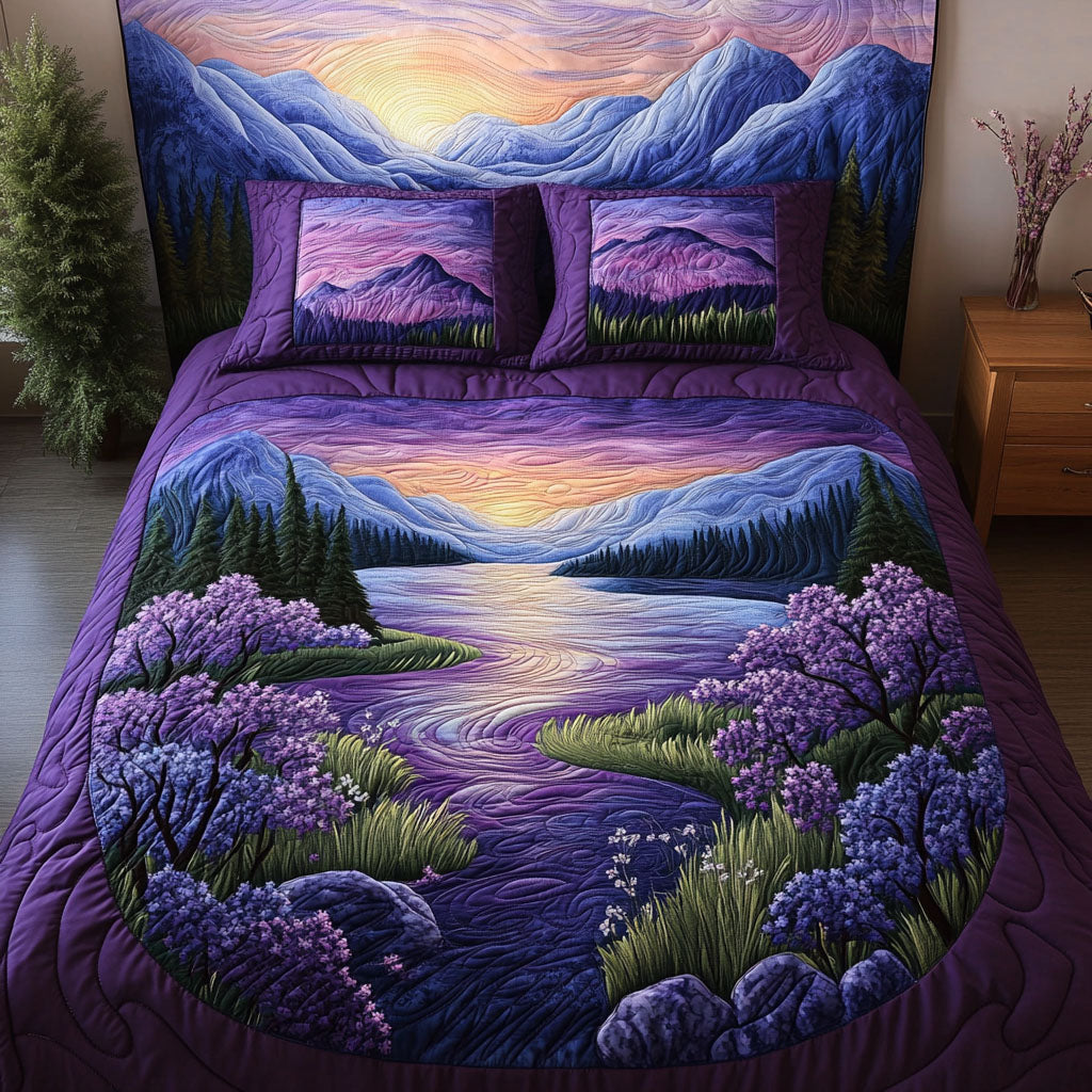 Amethyst Sunrise Quilted Bedding Set Duvet Cover Bedspreads Lavender Themed Gifts