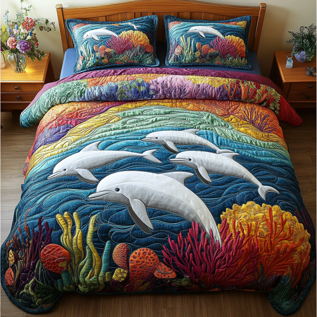 Aquatic Leap Quilted Bedding Set Duvet Cover Bedspread Dolphin Birthday Gifts Aquatic Leap Quilted Bedding Set Duvet Cover Bedspread Dolphin Birthday Gifts