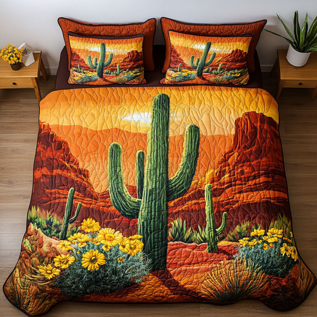 Arizona Sunset Bloom Quilted Bedding Set Duvet Cover Bedspread Best Unique Cactus Gifts
