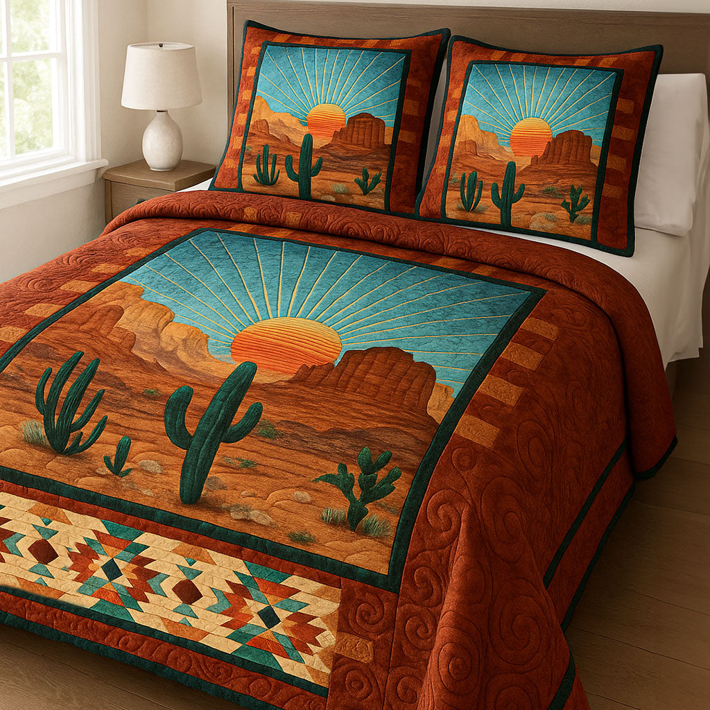 Arizona Sunset Quilted Bedding Set Duvet Cover Bedspread Best Cactus Gifts