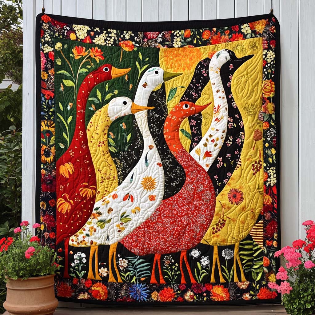 Autumn Duck Dance Quilted Blanket Cute Colorful Blanket Duck Themed Gifts Autumn Duck Dance Quilted Blanket Cute Colorful Blanket Duck Themed Gifts