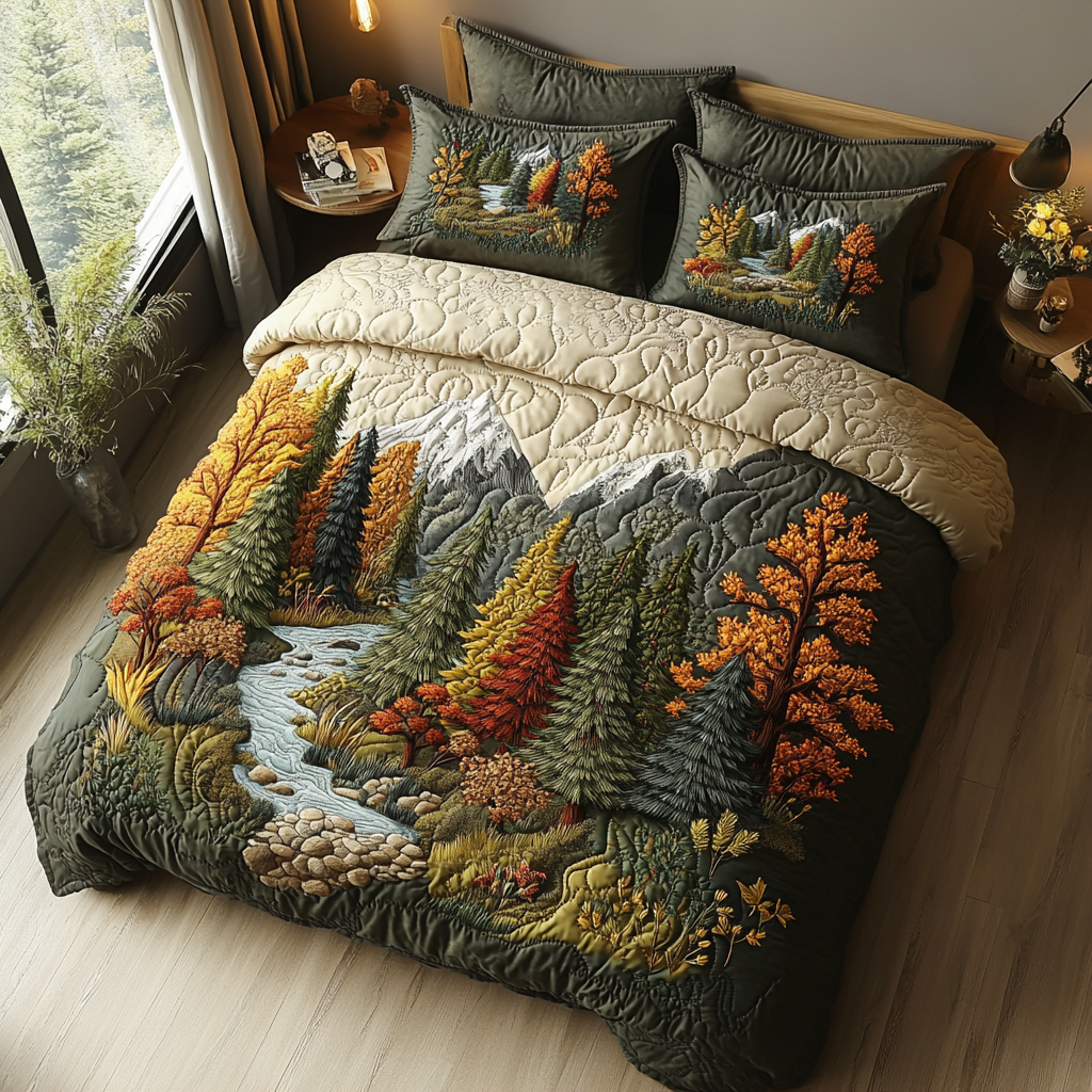 Autumn Forest Glow Quilted Bedding Set Duvet Cover Bedspread Cool Fall Gifts