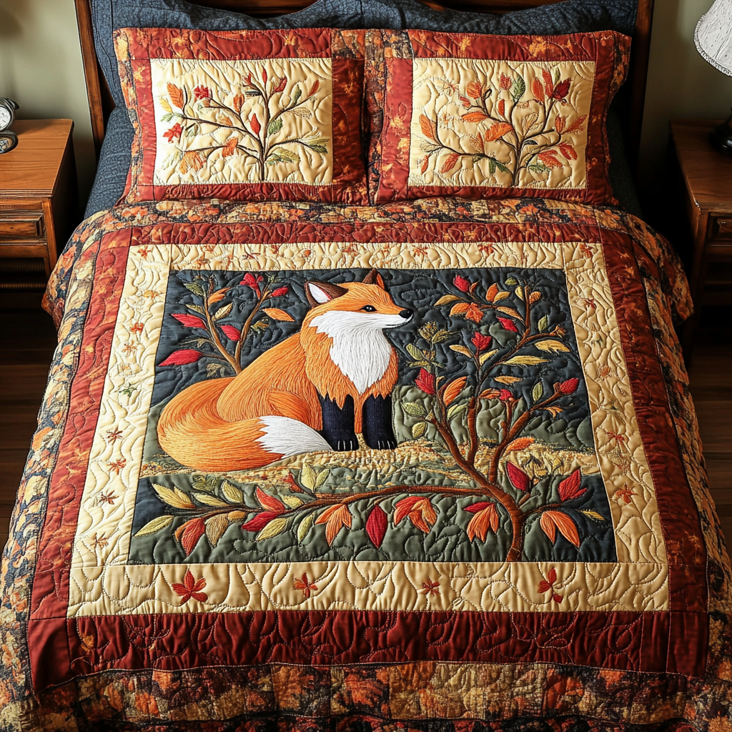 Autumn Fox Quilted Bedding Set Duvet Cover Bed Sheet Set Fox Gifts For Women Autumn Fox Quilted Bedding Set Duvet Cover Bed Sheet Set Fox Gifts For Women
