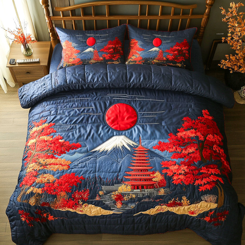 Autumn Fuji Glow Quilted Bedding Set Duvet Cover Bedspreads Fuji Mountain Japanese Gifts