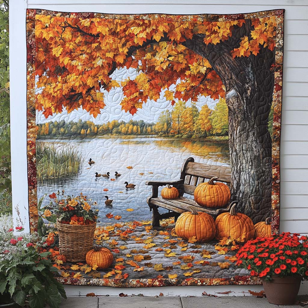 Autumn Hillside Glow Quilted Blanket Cute Colorful Blanket Fall Autumn Season Gifts