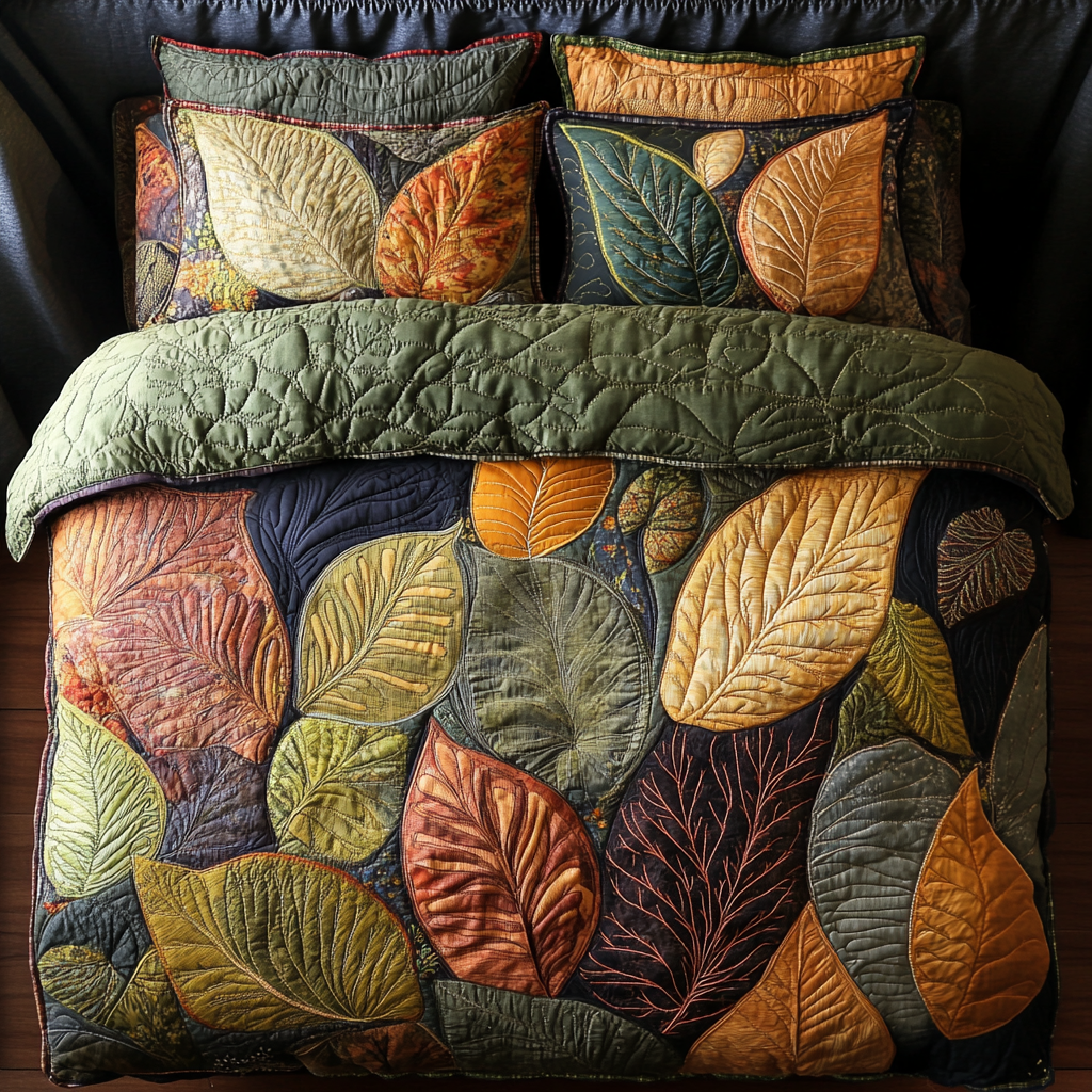 Autumn Leaf Quilted Bedding Set Duvet Cover Merch Best Gifts For A Family For Christmas