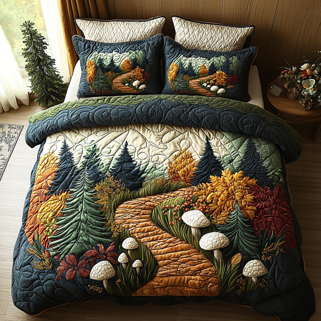 Autumn Mushroom Trails Quilted Bedding Set Duvet Cover Bedspreads Christmas Presents For Family Friends Autumn Mushroom Trails Quilted Bedding Set Duvet Cover Bedspreads Christmas Presents For Family Friends