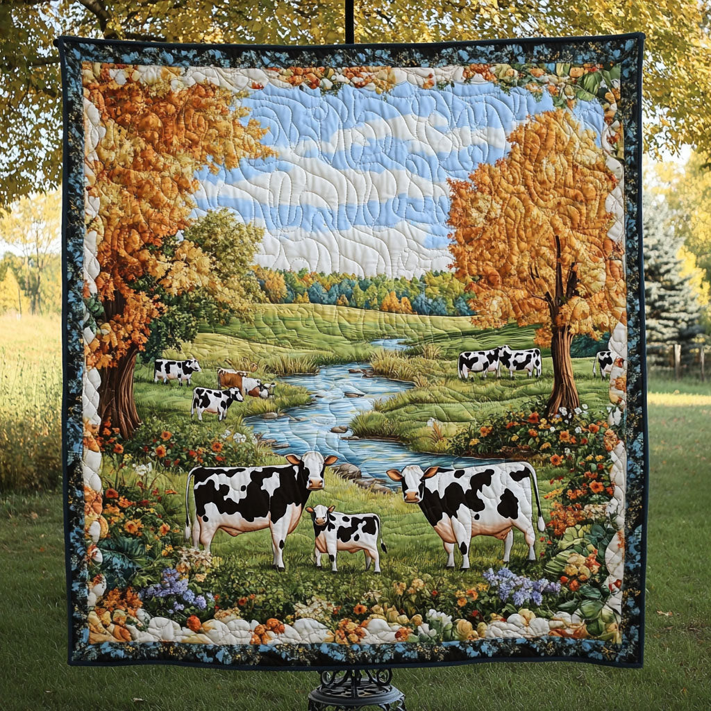Autumn Pastures Quilted Blanket Cute Throw Blanket Cow Gifts For Him Her Autumn Pastures Quilted Blanket Cute Throw Blanket Cow Gifts For Him Her
