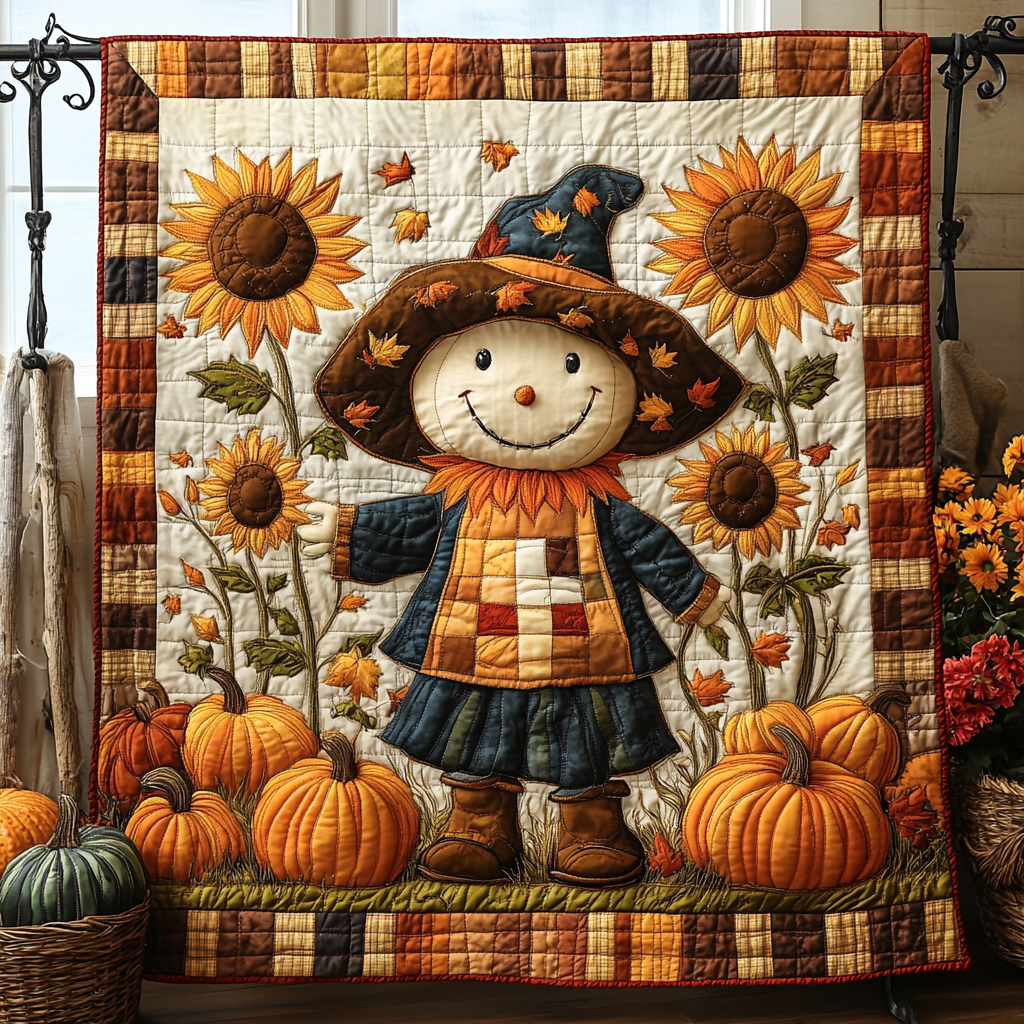 Autumn Scarecrow Quilted Blanket Cute Colorful Blanket Cute Fall Gifts For Girlfriend Autumn Scarecrow Quilted Blanket Cute Colorful Blanket Cute Fall Gifts For Girlfriend