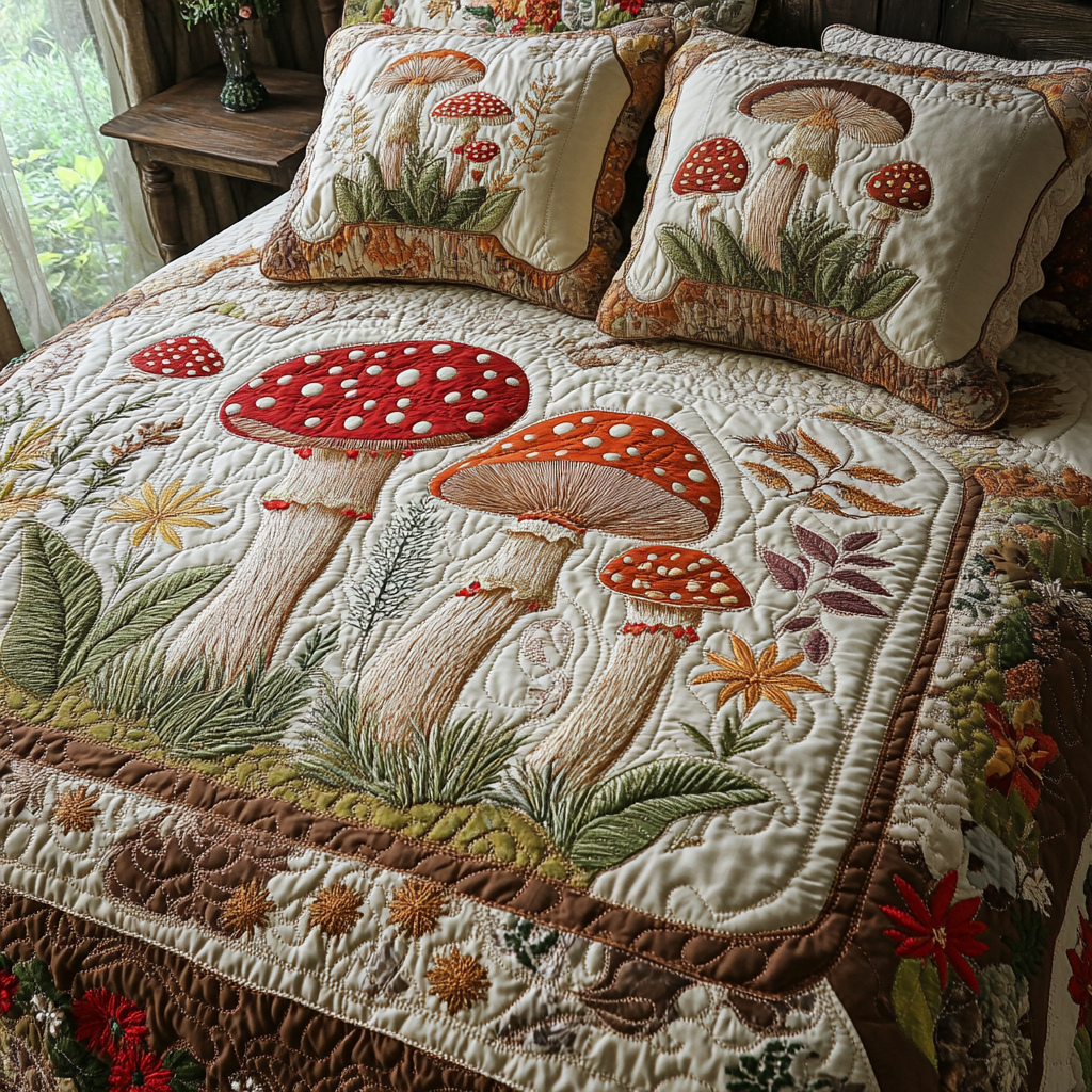Autumn Shrooms Quilted Bedding Set Duvet Cover Bed Sheet Set Gifts For Hippie Chicks Autumn Shrooms Quilted Bedding Set Duvet Cover Bed Sheet Set Gifts For Hippie Chicks