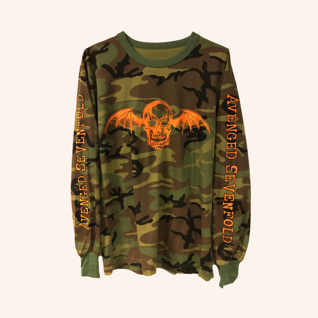 Avenged Sevenfold Merch Deathbat Camo Long Sleeve Shirt Gift Ideas For Brother