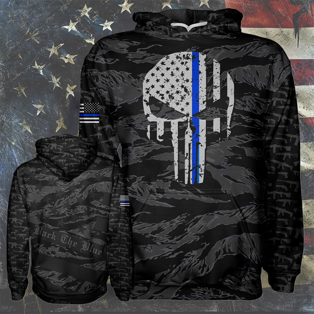 Back The Blue Guns Camo Hoodie Thin Blue Line Skull Hoodie Support For Law Enforcement Merch