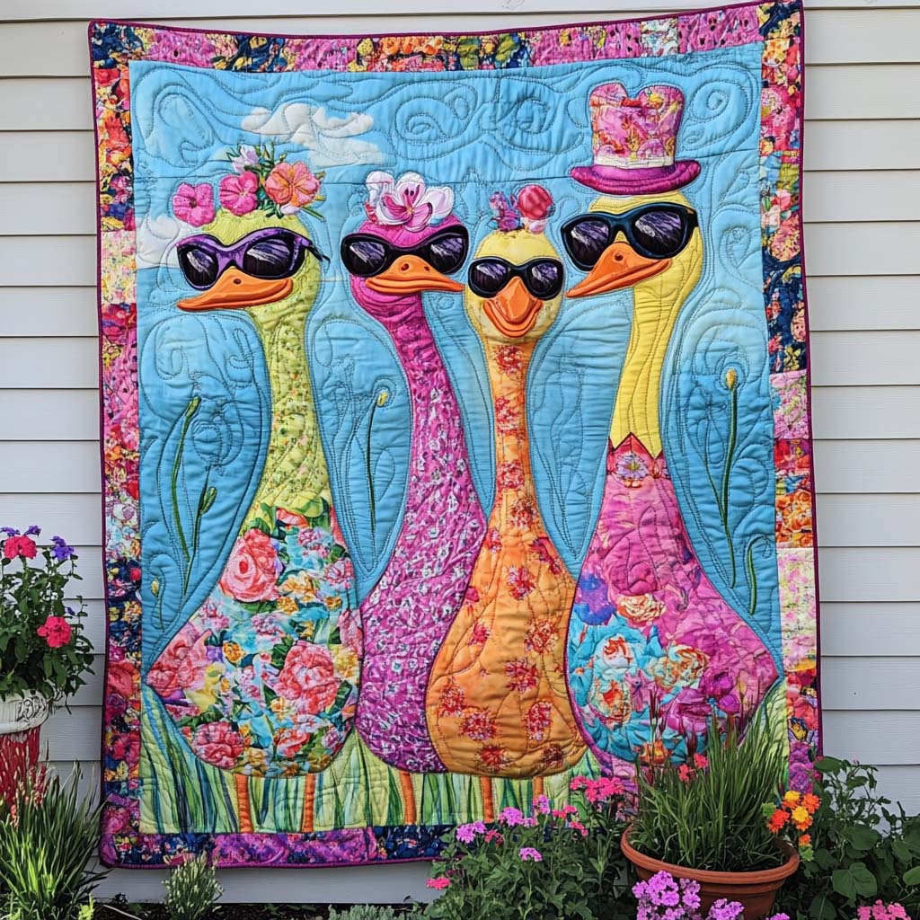 Backyard Ducklings Quilted Blanket Cute Colorful Blanket Duck Gifts For Him Her Backyard Ducklings Quilted Blanket Cute Colorful Blanket Duck Gifts For Him Her