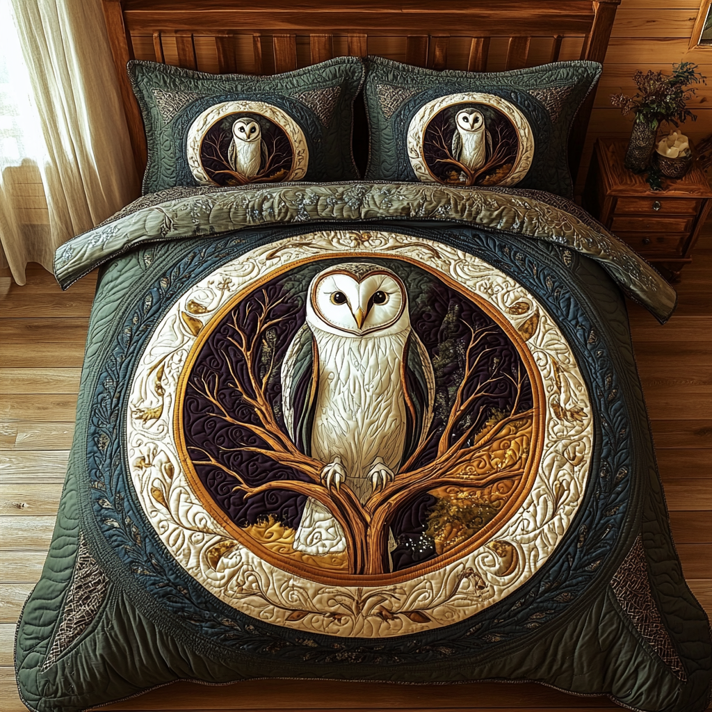 Barn Owl Charm Quilted Bedding Set Duvet Cover Merch Owl Lovers Gifts For Him