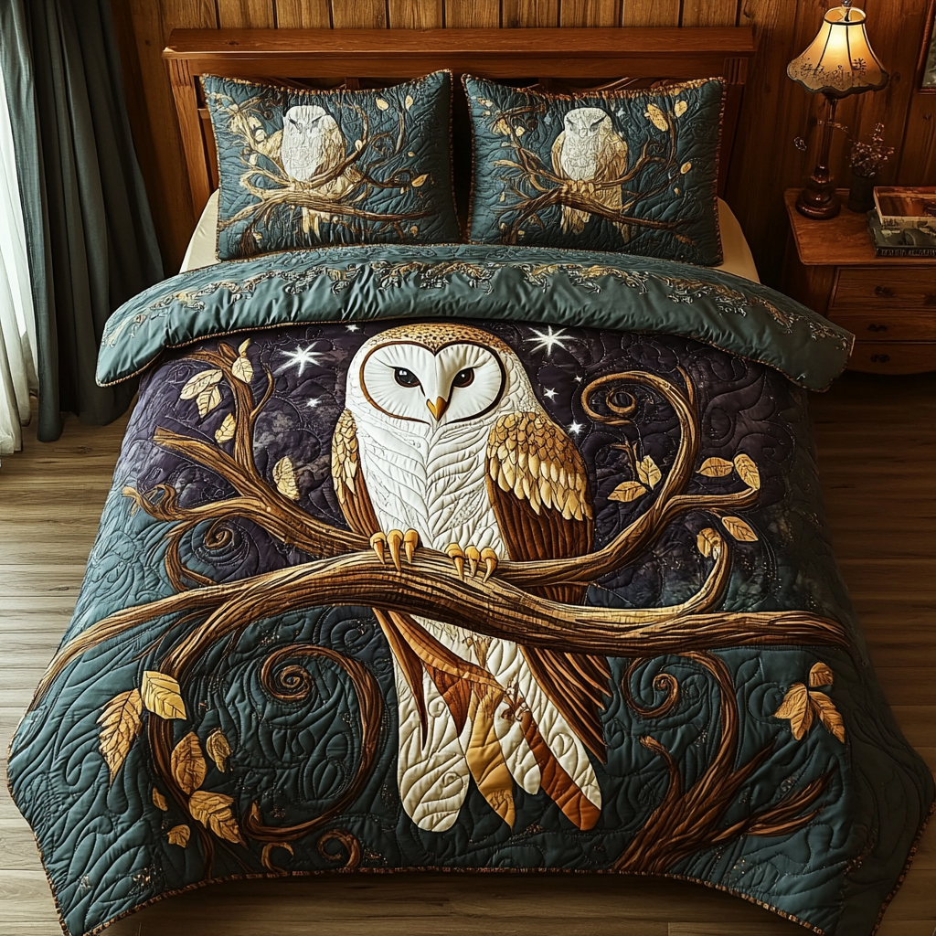 Barn Owl Midnight Perch Quilted Bedding Set Duvet Cover Merch Great Best Gifts For Owl Lovers Barn Owl Midnight Perch Quilted Bedding Set Duvet Cover Merch Great Best Gifts For Owl Lovers
