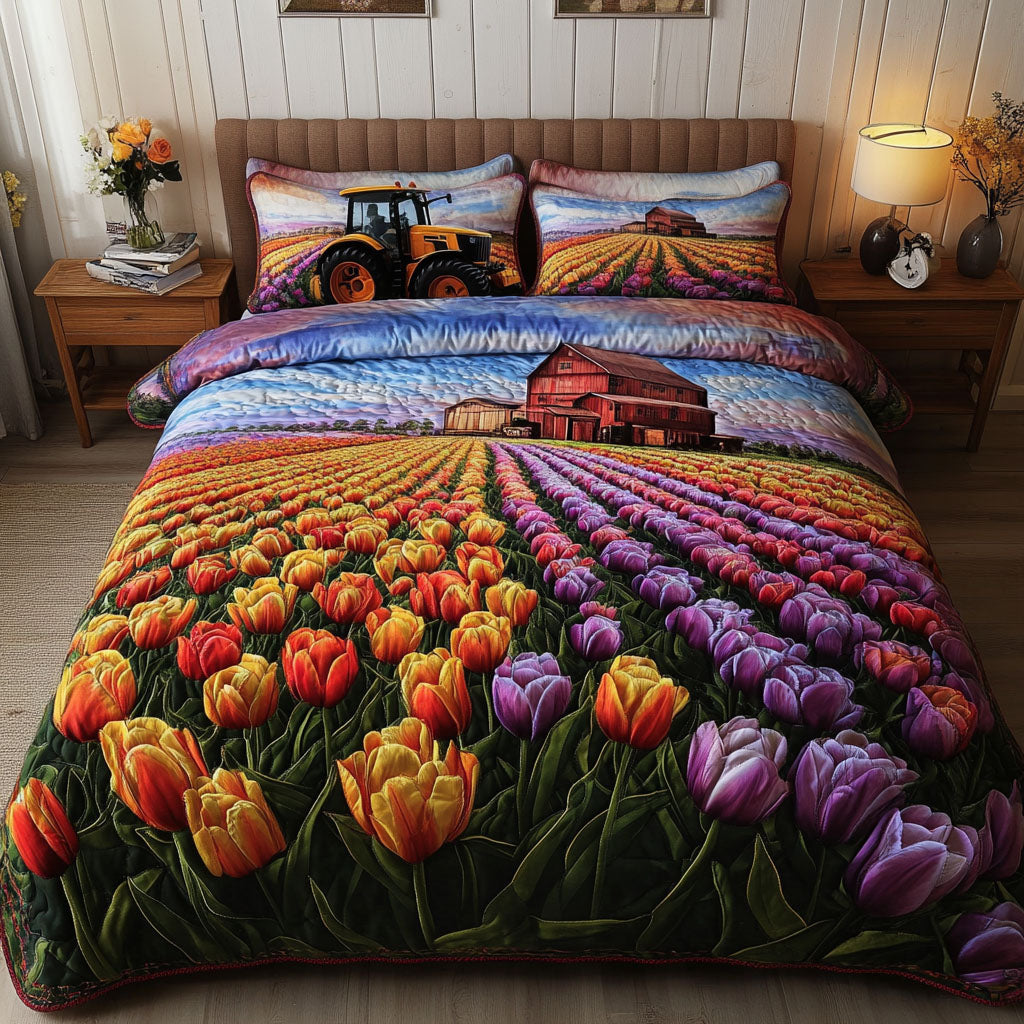 Barnyard Bloomscape Quilted Bedding Set Duvet Cover Bed Sheet Set Tulip Lovers Gifts For Her