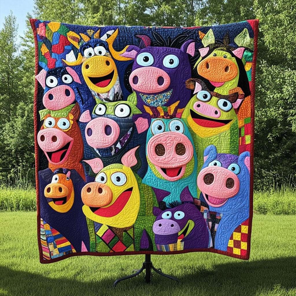 Barnyard Buddies Quilted Blanket Cute Colorful Blanket Gifts For Pig Lovers Barnyard Buddies Quilted Blanket Cute Colorful Blanket Gifts For Pig Lovers