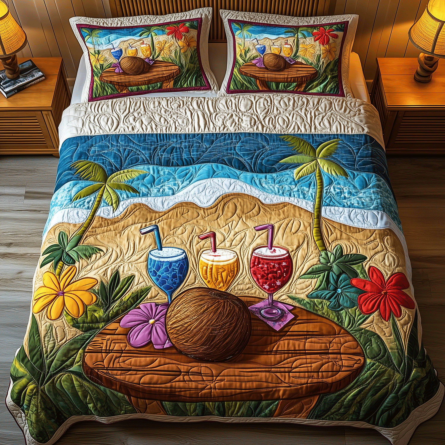 Beach Cocktail Bliss Quilted Bedding Set Duvet Cover Bedspread Beach Housewarming Gifts Beach Cocktail Bliss Quilted Bedding Set Duvet Cover Bedspread Beach Housewarming Gifts