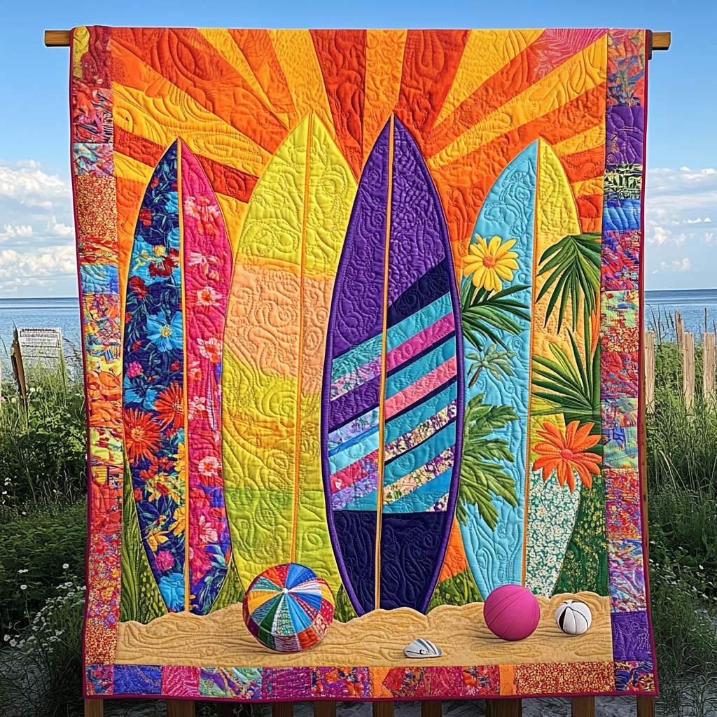 Beach Glow Quilt Quilted Blanket Cute Colorful Blanket Themed Gifts For Ocean Lovers Beach Glow Quilt Quilted Blanket Cute Colorful Blanket Themed Gifts For Ocean Lovers