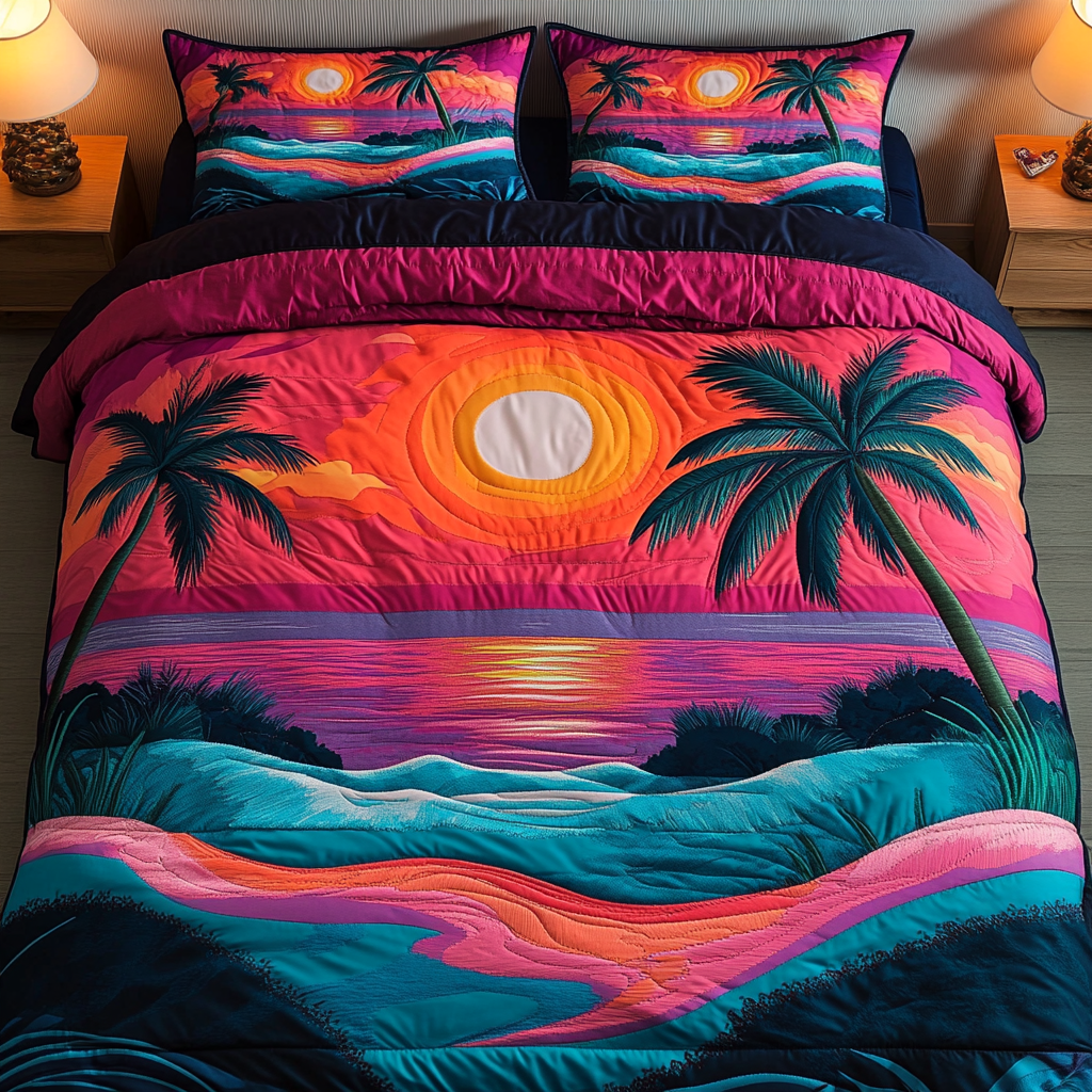 Beach Glow Quilted Bedding Set Duvet Cover Bedspread Summer Beach Gifts Beach Glow Quilted Bedding Set Duvet Cover Bedspread Summer Beach Gifts