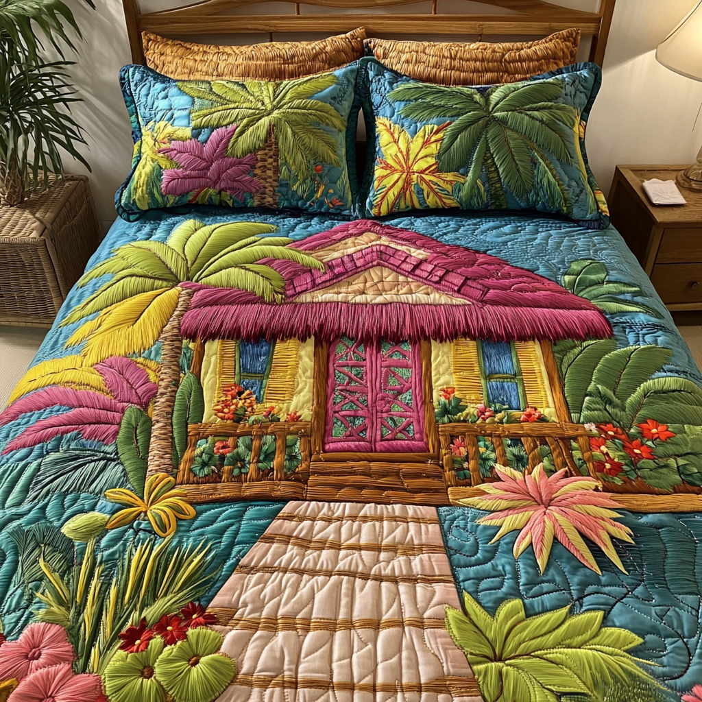 Beach House Quilted Bedding Set Duvet Cover Bed Sheet Set Christmas Presents For Beach Lovers Beach House Quilted Bedding Set Duvet Cover Bed Sheet Set Christmas Presents For Beach Lovers