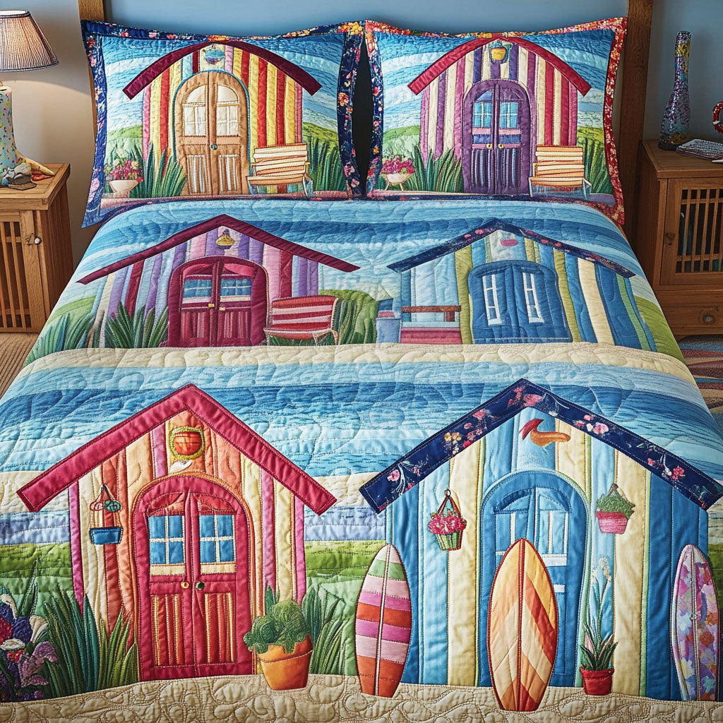 Beach Hut Bliss Quilted Bedding Set Duvet Cover Bedspread Gifts For Someone Who Loves The Beach Beach Hut Bliss Quilted Bedding Set Duvet Cover Bedspread Gifts For Someone Who Loves The Beach