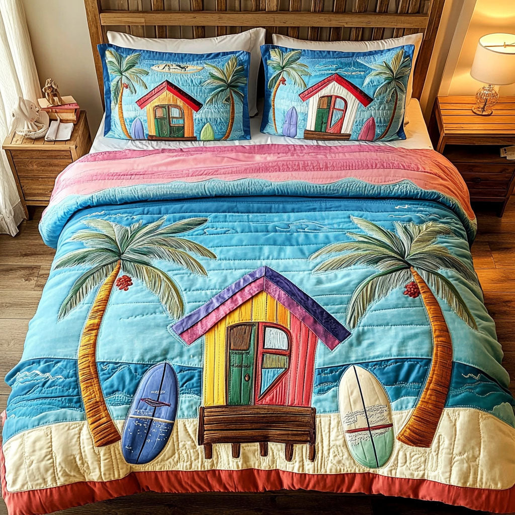 Beach Hut Oasis Quilted Bedding Set Duvet Cover Bed Sheet Set Gift Ideas For Beach Lovers Beach Hut Oasis Quilted Bedding Set Duvet Cover Bed Sheet Set Gift Ideas For Beach Lovers