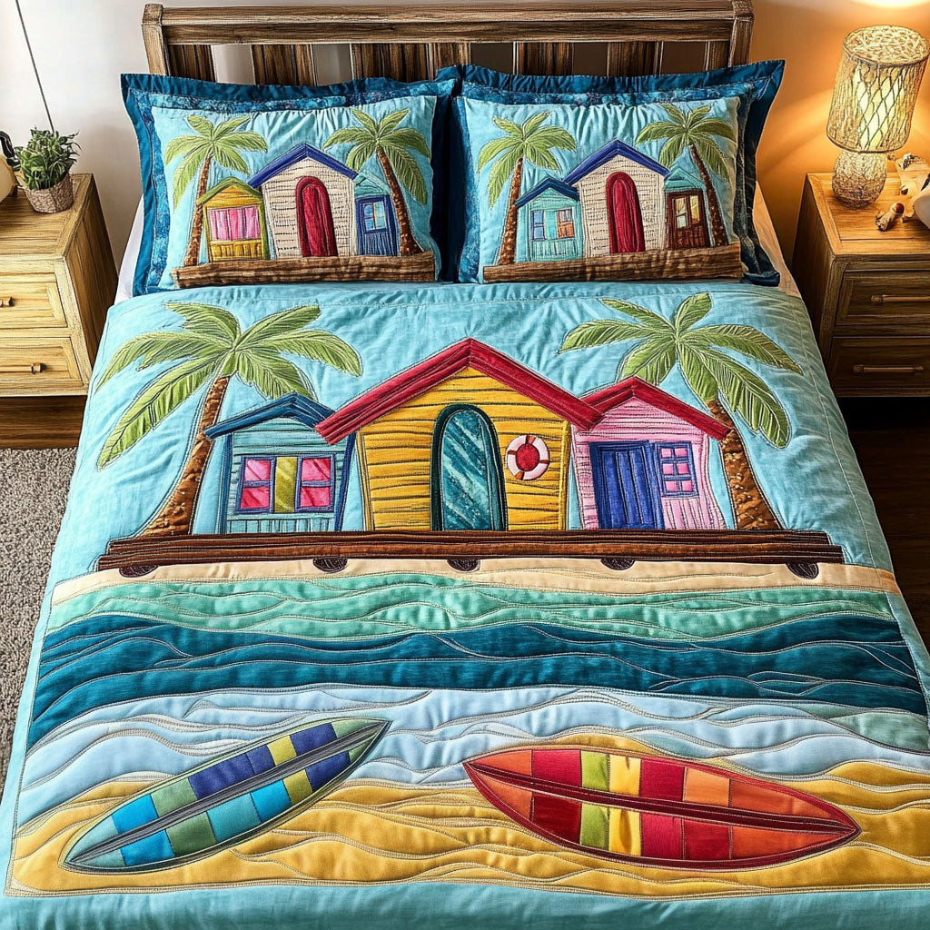 Beach Hut Paradise Quilted Bedding Set Duvet Cover Bed Sheet Set Christmas Gifts For Beach Lovers Beach Hut Paradise Quilted Bedding Set Duvet Cover Bed Sheet Set Christmas Gifts For Beach Lovers