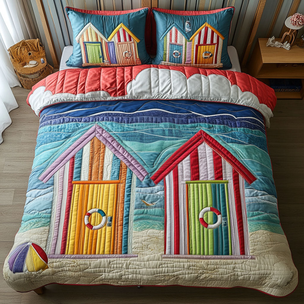 Beach Hut Retreat Quilted Bedding Set Duvet Cover Bed Sheet Set Beach Themed Gift Ideas Beach Hut Retreat Quilted Bedding Set Duvet Cover Bed Sheet Set Beach Themed Gift Ideas