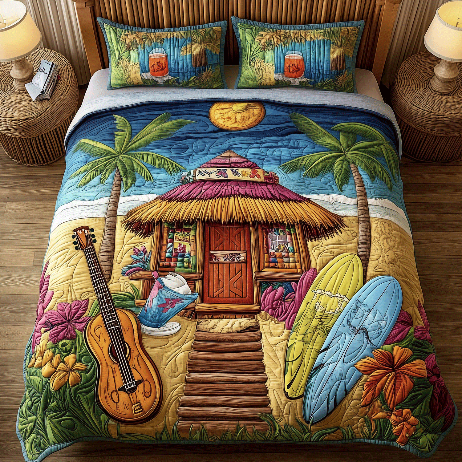 Beach Retreat Quilted Bedding Set Duvet Cover Bedspread Beach Gifts For Her Beach Retreat Quilted Bedding Set Duvet Cover Bedspread Beach Gifts For Her