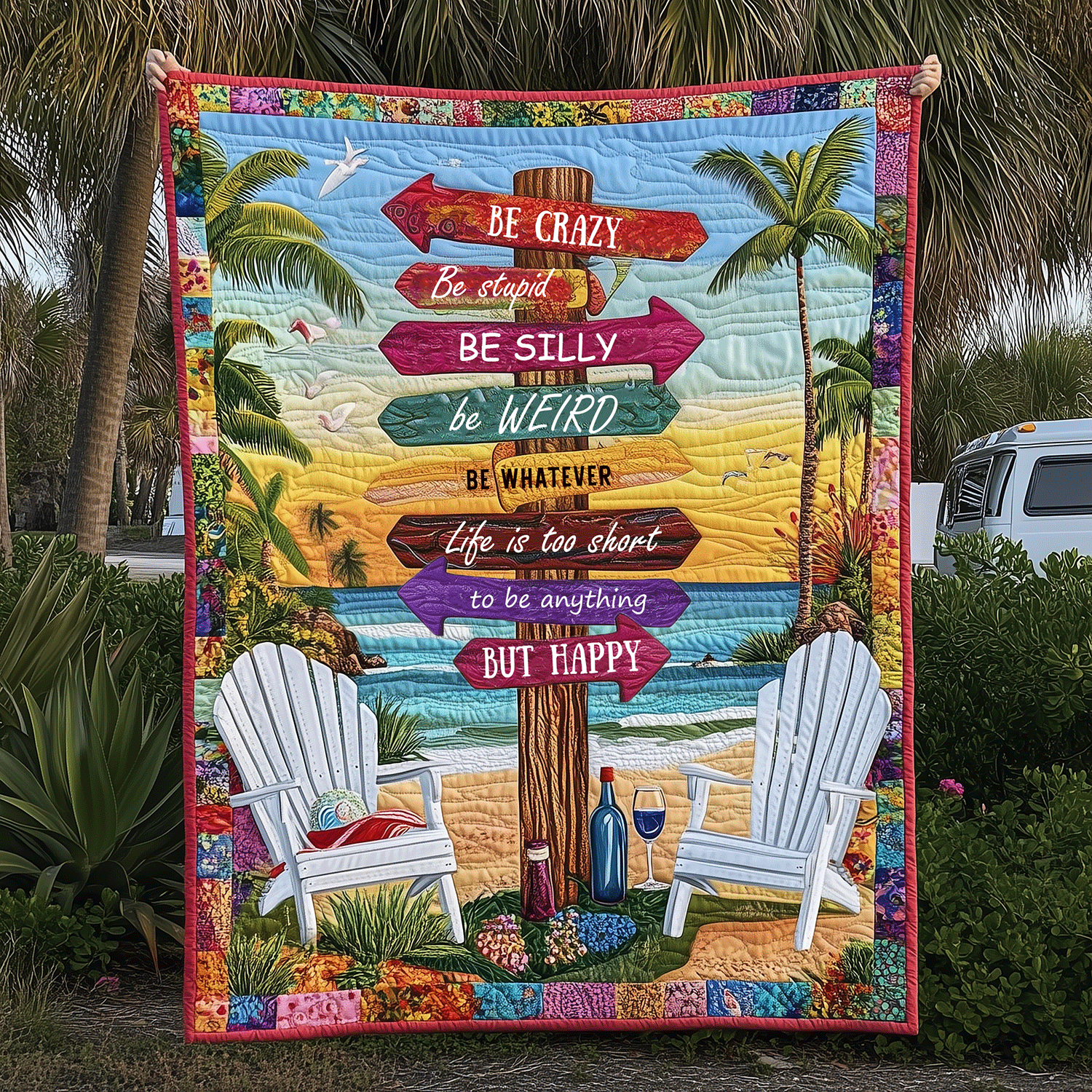 Beach State of Mind Quilted Blanket Cute Throw Blanket Best Gifts For Beach Lovers