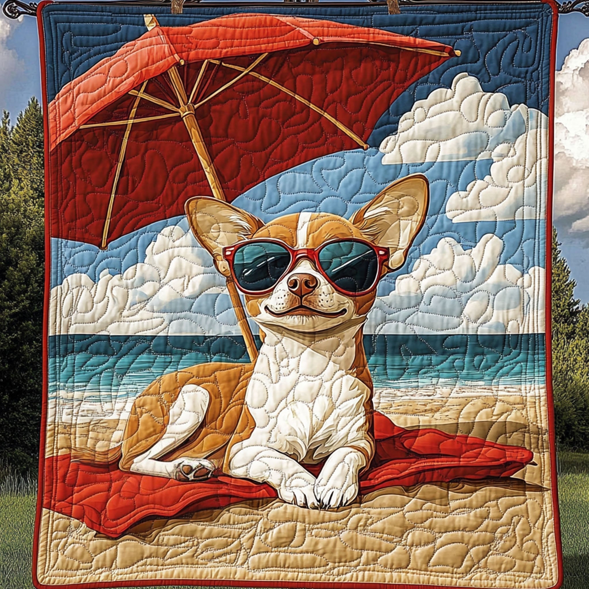 Beach Vibes Quilted Blanket Cute Colorful Blanket Chihuahua Themed Gifts Beach Vibes Quilted Blanket Cute Colorful Blanket Chihuahua Themed Gifts