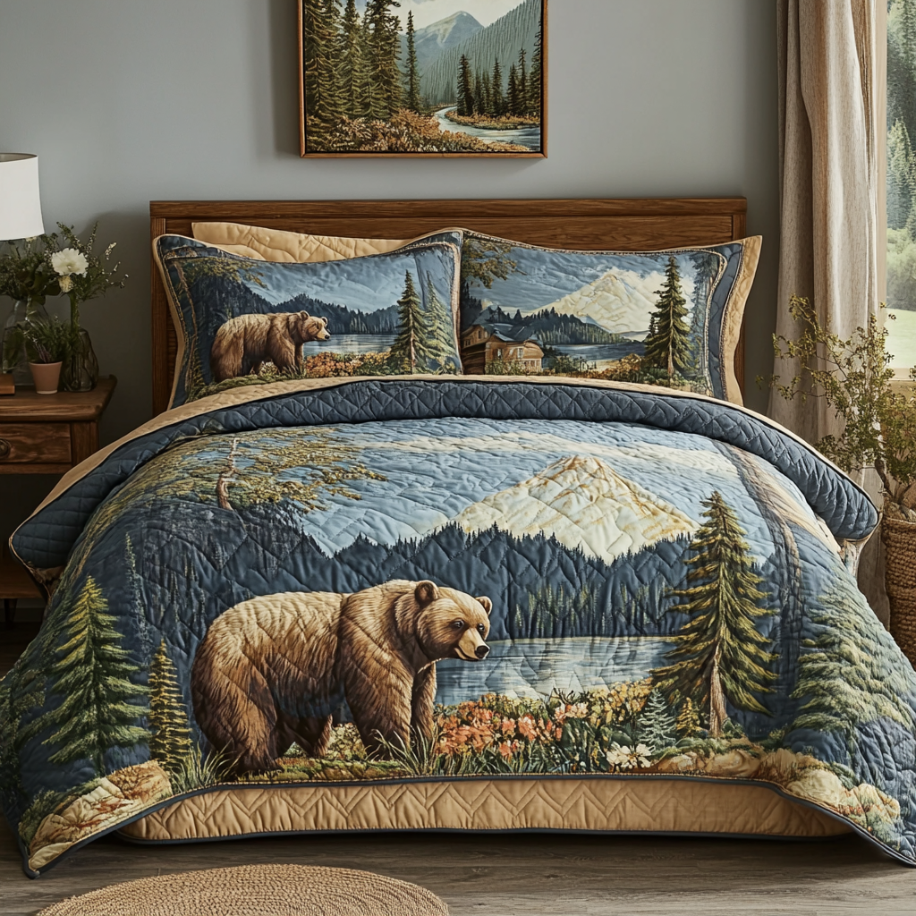 Bear Trail Quilted Bedding Set Duvet Cover Bed Sheet Set Best Gifts For Bear Lovers Men Bear Trail Quilted Bedding Set Duvet Cover Bed Sheet Set Best Gifts For Bear Lovers Men